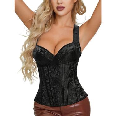 Imagem de Corset Corselet Floral Bojo Alça Modela Cintura Valoriza Busto Preto Linha Fashion M131