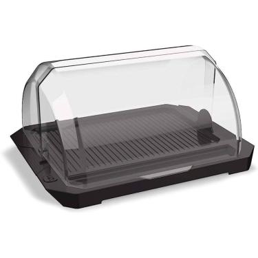 Imagem de Porta Pão Acrílico Suporte Guarda Armazena Pães Com Tampa Transparente Retrátil Preto UZ Utilidades Cesto Pao Padaria Multiuso	