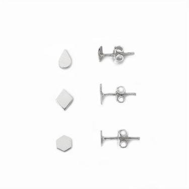 Imagem de Kit Trio De Brincos Geométricos Prata 925