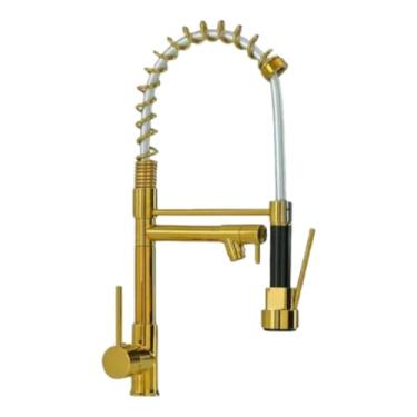 Imagem de Torneira Misturador Monocomando Gourmet Ducha Manual e Bica Reta Alta Cozinha Mesa Delta Metais (Dourado)