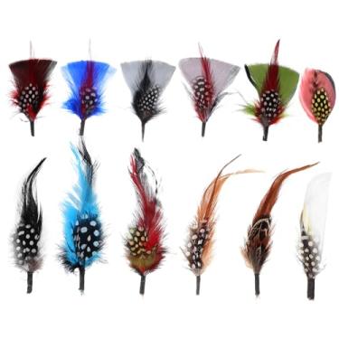 Imagem de Operitacx 12 Unidades Broche chapéu flor mostrar decorativas (cor 6) cor aleatória 12 unidades peru plano alfinete de lenço decoração Apanhador de Sonhos plumas de artesanato natural