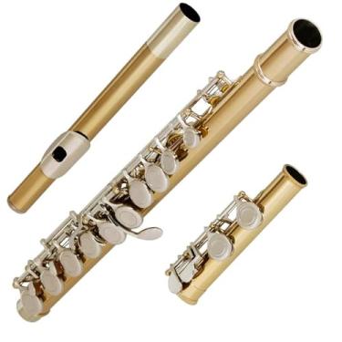 Imagem de flauta 16 Furos Fechados/abertos Flauta C Chave Flauta Cuproníquel Chave De Prata Dourada Flauta Transversal Com Acessórios Chave E