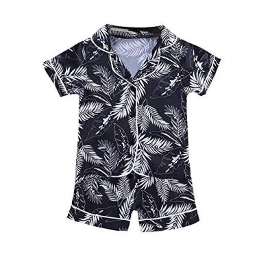 Imagem de CsgrFagr Conjunto de 2 peças de pijama infantil de cetim de seda coelhinho da Páscoa e calça comprida com botões, Preto - 2, 1-2 Anos