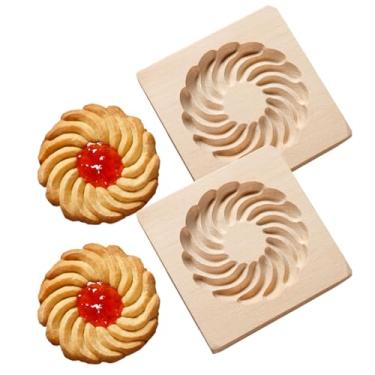Imagem de Pacote com 2 moldes de biscoito de madeira, molde de cozimento 3D para fazer massa de biscoito, cortador de biscoito gravado em relevo, decoração artesanal, ferramenta de cozimento faça você mesmo
