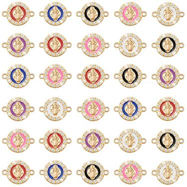 Imagem de 36 peças de liga esmaltada São Bento Virgem Maria Charme Conector Cruz Pingente Strass Our Lady Link Miraculous Medalha Berloques para Fazer Joias DIY Pulseira Colar Brincos, Zinco, Strass