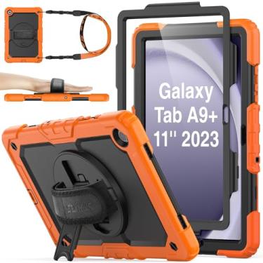 Imagem de SEYMAC stock Capa à prova de choque com alça de mão de 360° para Samsung Galaxy Tab A9 Plus 11 polegadas, laranja + preto