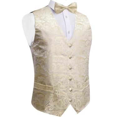 Imagem de Colete masculino de seda Paisley para vestido de smoking acessório colete masculino lenço abotoaduras gravata borboleta coletes negócios, Mj-0181, Medium
