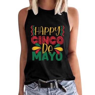 Imagem de Regata feminina de Mayo com estampa fofa de treino, sem mangas, gola redonda, camiseta de festa mexicana, Preto, 5G