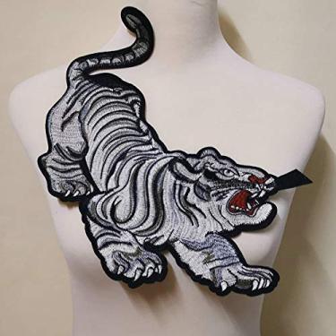 Imagem de 1 peça adesivos de pano China remendo de bordado de tigre acessórios de roupas adesivos de pano costura diy aplique bordado cheongsam de alta qualidade (tigre preto e branco)