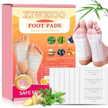 Imagem de xiweioo 100 peças de almofadas para os pés, gengibre premium para paches de limpeza profunda para alívio do estresse, descanso, adesivo de cuidados com os pés, vinagre de bambu natural, absinto em pó
