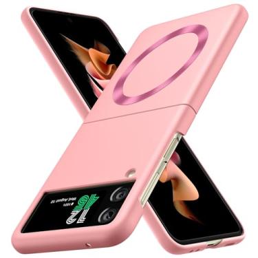 Imagem de YSLBWLE Capa magnética magnética para Samsung Galaxy Z Flip 3 5G fina e de proteção de nível militar, rosa 21-zflip3-02