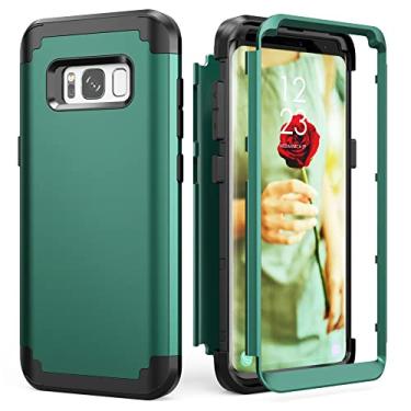 Imagem de IDweel Capa para Galaxy S8, capa para Galaxy S8 verde grafite para homens e mulheres, 3 em 1 à prova de choque Slim Fit híbrida, proteção resistente, capa rígida de policarbonato de silicone macio,