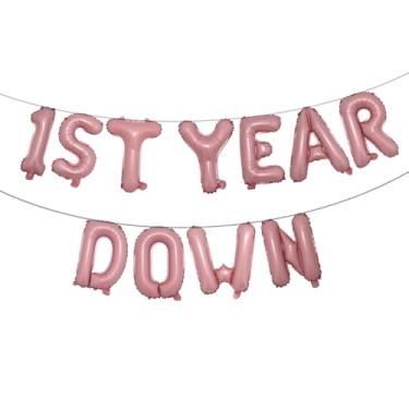 Imagem de 1st Year Down Banner Balloon, First Birthday,Football Theme Birthday Party,1st Year Down Football Baby shower Party Decorations (1ST YEAR DOWN Pink)