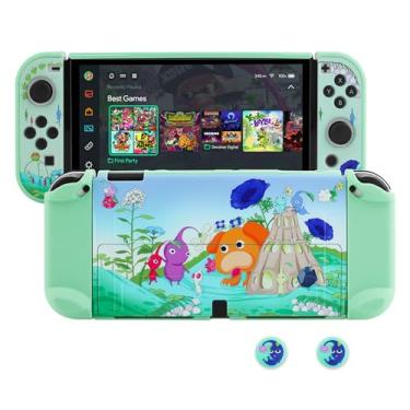 Imagem de HYPERCASE Switch OLED Hard Shell Dockable Protective Case Cover of Pikmin, Green Anti-Scratch Switch OLED Case Protector for Nintendo Switch OLED Console & Controller Grip, with 2 Cute Thump Caps