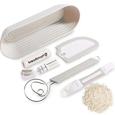 Imagem de Breadsmart Kit artesanal para fazer pão – Conjunto de 5 peças de utensílios de cozinha – Lame, raspador, batedor e forro de algodão – Cinza
