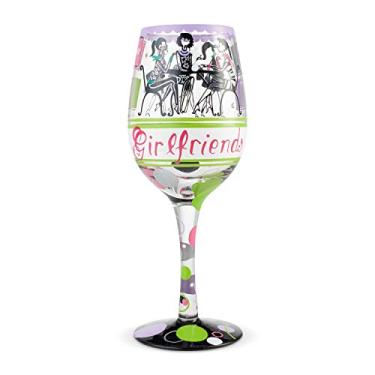 Imagem de Enesco Designs by Lolita Girlfriends Together taça de vinho artesanal pintada à mão, 1 unidade (pacote com 1), multicolorido