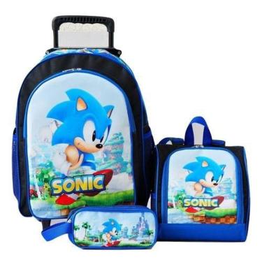 Imagem de Kit Mochila Escolar Infantil Sonic Azul Com Rodinhas
