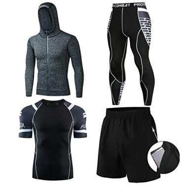 Imagem de Roupa de treino, justa e de secagem rápida, roupa fitness de quatro peças, adequada para ioga/corrida, 2GG