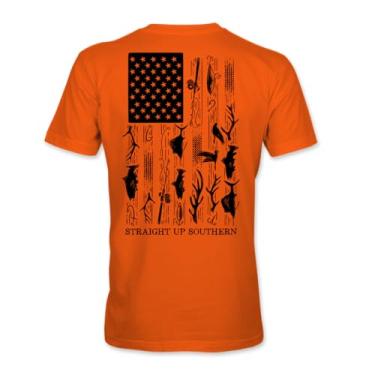 Imagem de Straight Up Southern Camiseta masculina de manga curta com bandeira americana, Laranja de segurança, G