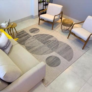 Imagem de Tapete Para Sala Luxo Moldura 300x200 Novo Decorativo Moderno (NASCENTE 77 BEGE CHUMBO, 300X200)