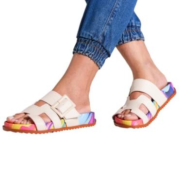 Imagem de Sandália Papete Feminina Adulto Tira Aranha Couro Vegano - Kadja (Branco, BR, Adulto, Numérico, G, 40)