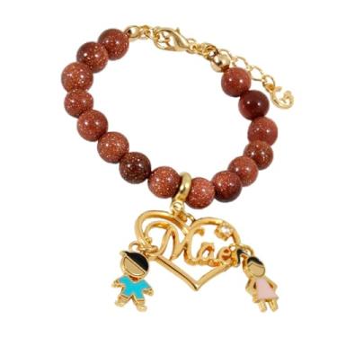 Imagem de GRANADO ACESSÓRIOS, Pulseira Pedra Do Sol Pingente Mãe Com Cristal Menino e Menina Banhado a Ouro - AM