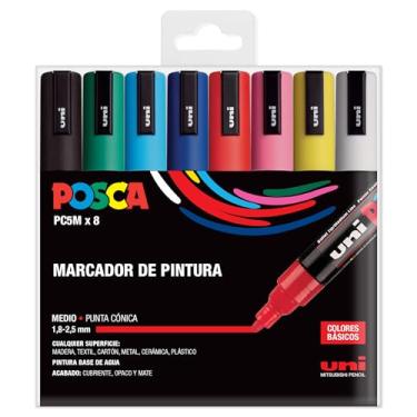 Imagem de Conjunto básico UNI Posca PC 5M - Pacote com 8 canetas
