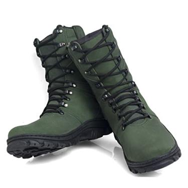 Imagem de Bota Coturno Couro Masculina Botina Cano Alto Militar Motociclista Cor:Verde;Tamanho:37