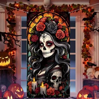 Imagem de Dia dos Mortos Capa de Porta Dia de Los Muertos Pano de Fundo de Caveira de Açúcar Altar Rosa Festa Mexicana Decorações e Suprimentos para Casa