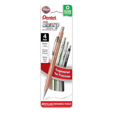 Imagem de Pentel Lapiseira metálica afiada, (0,7 mm), linha média, barris de cores sortidas, pacote com 4 (P207MPF4M)