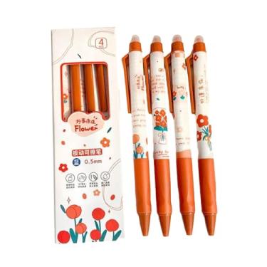 Imagem de Joucien 4 peças/caixa - caneta neutra apagável série floral de 0,5 mm, simples, apagável e pressionada, caixa de caneta neutra - núcleo azul cardamomo apagável