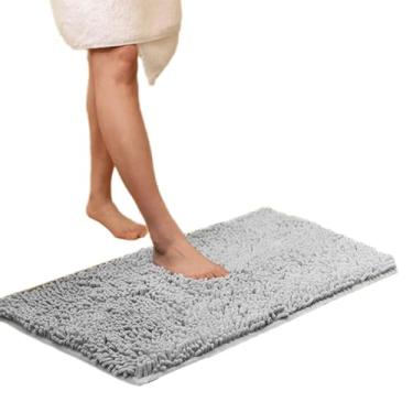 Imagem de Tapete de banho microfibra grosso macio absorvente tapetes de borracha chenille, antiderrapante, tapetes laváveis na máquina para piso do banheiro, banheira e chuveiro (cinza) 70 x 140 cm