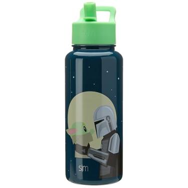 Imagem de Simple Modern Garrafa de água isolada do personagem Star Wars com tampa de canudo reutilizável, copo de viagem de aço inoxidável, garrafa de água de 940 ml, Star Wars: Mandalorian iluminado pela lua