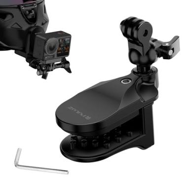 Imagem de PULUZ Suporte de braçadeira de queixo de capacete de motocicleta para GoPro e outras câmeras de ação, cabeça esférica ajustável de 360°, clipe de queixo de liberação rápida com almofada protetora de