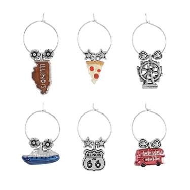Imagem de Wine Things, 6 peças, pingentes de vinho/marcadores de bebida para taças de vinho, festa de degustação de vinhos (estado), Metal, Sem pedras preciosas