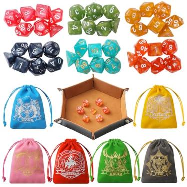 Imagem de Grajar D&D Dice Set with Characters Pattern Dice Pouches, 42 Pcs polyhedral dice Set, PU Leather and Velvet dice Tray for Dungeons and Dragons D&D RPG MTG Table Games Nebula