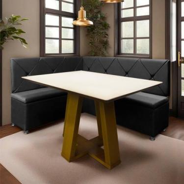 Imagem de Conjunto Canto Alemão com Bau para Bar Lanchonete Cinza 125x160cm SOFA