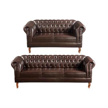 Imagem de Conjunto Chesterfield Sofá Dom Pedro 2 e 3 Lugares Capitonê Vintage - 