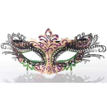 Imagem de Ubauta Women's Venetian Masquerade Mask: Purple Green Gold Rhinestone Sequin Half-Face for Mardi Gras, Halloween, Cosplay, Costume Parties, Carnival
