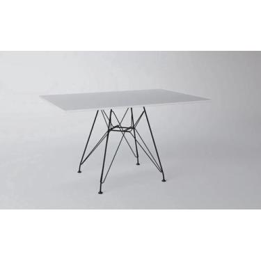 Imagem de Mesa Eiffel Retangular 120x75 Tampo De Madeira Branco Com Base De Ferr
