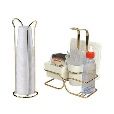 Imagem de Kit Café 2 Peças Suporte Copos 200ml Porta Sachês Guardanapos Adoçante