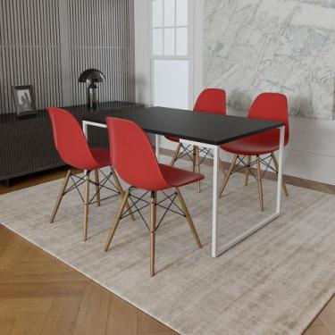 Imagem de Mesa Industrial Base Ferro Branco Tampo 137x90 Preto 4 Cadeiras Eames 