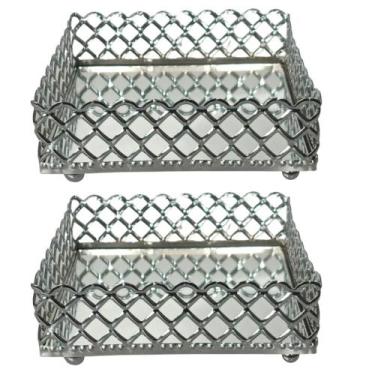 Imagem de Jogo C/2 Bandejas/Porta Guardanapos Metal/Espelhadas C/Pés 12,5x3,5cm 
