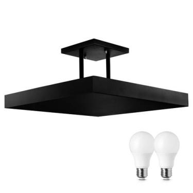 Imagem de Lustre Plafon Pendente Luminária Luz Indireta 40x40 Preto + Lâmpada LE