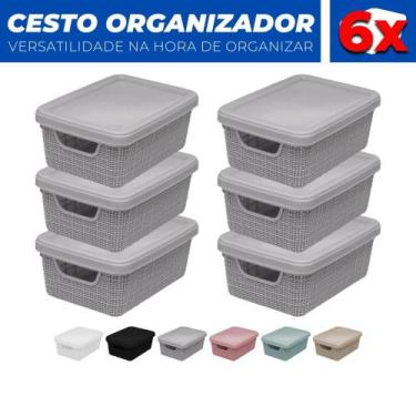 Imagem de Kit 6 Cestos Caixas Organizador Tampa Armário Gaveta 19x13 - Jaguar, C