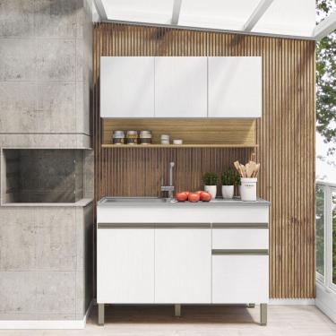 Imagem de Kit Balcão de Pia sem tampo e Aereo 120 cm 6 Portas 1 Gaveta Line