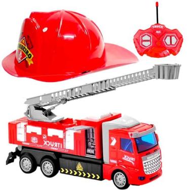 Imagem de Kit Caminhão Bombeiros de Controle com Luz e Escada Articulada + Chapé