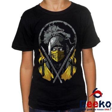 Imagem de Camiseta Infantil Mortal Kombat 100% Algodão Scorpion Geeko, Preto, 6