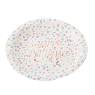 Imagem de 10 Pratos de Papel 18 cm Happy Birthday Bolinhas Silver Festas - Inspi