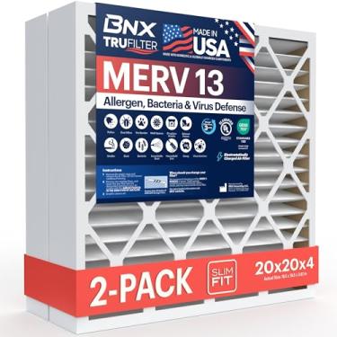Imagem de BNX 20x20x4 MERV 13 AC filtro de ar para forno 2 pacotes - FEITO NOS EUA - Filtros de forno de ar condicionado plissado eletrostático HVAC AC - Remove pólen, mofo, bactérias, fumaça
